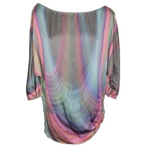 Elizabeth and James 100% Silk Pastel Multi-Colored Striped Tunic Size Small
